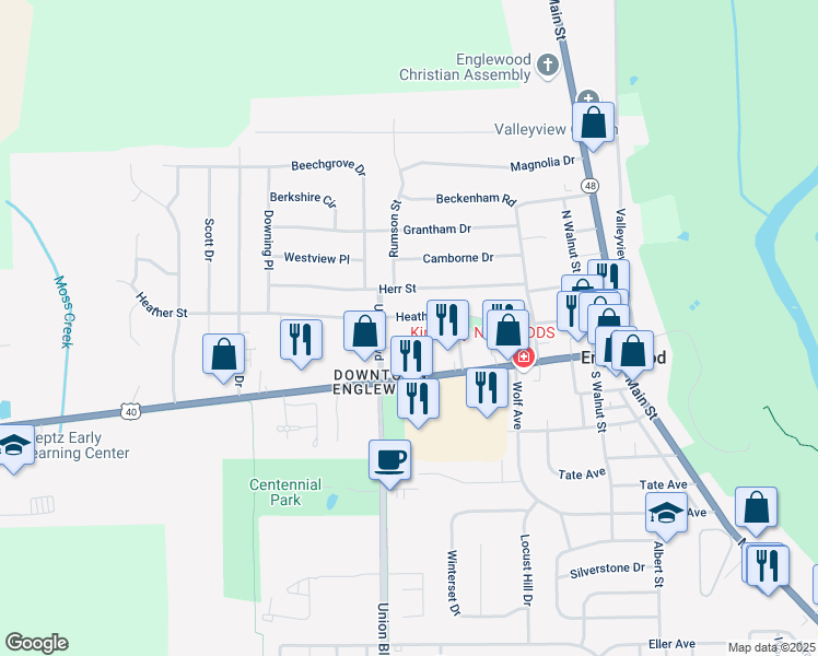 map of restaurants, bars, coffee shops, grocery stores, and more near 326 Heather Street in Englewood