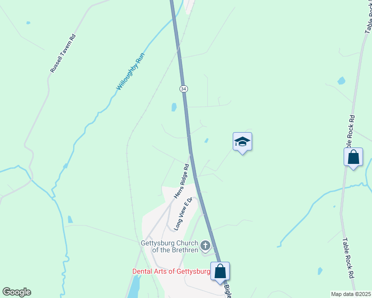 map of restaurants, bars, coffee shops, grocery stores, and more near 1910 Biglerville Road in Gettysburg