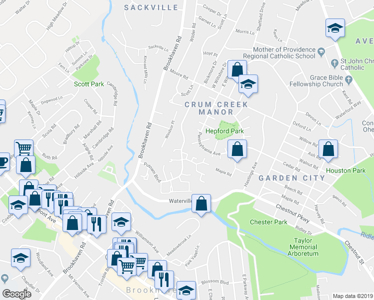 map of restaurants, bars, coffee shops, grocery stores, and more near 304 Saybrook Lane in Delaware County