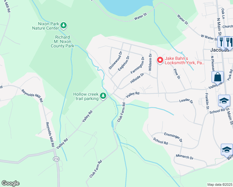 map of restaurants, bars, coffee shops, grocery stores, and more near 852 Valley Road in York