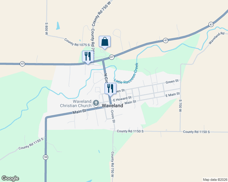 map of restaurants, bars, coffee shops, grocery stores, and more near 307 Cross Street in Waveland