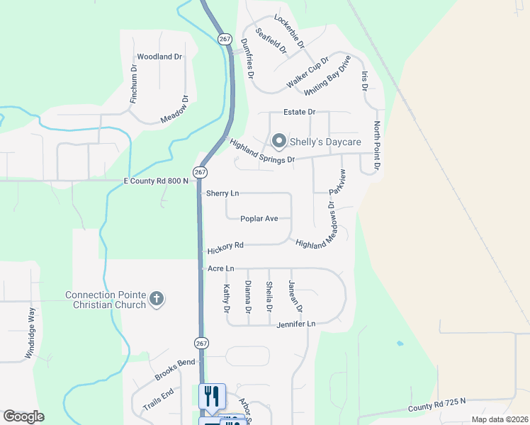 map of restaurants, bars, coffee shops, grocery stores, and more near 7733 Sherry Lane in Brownsburg