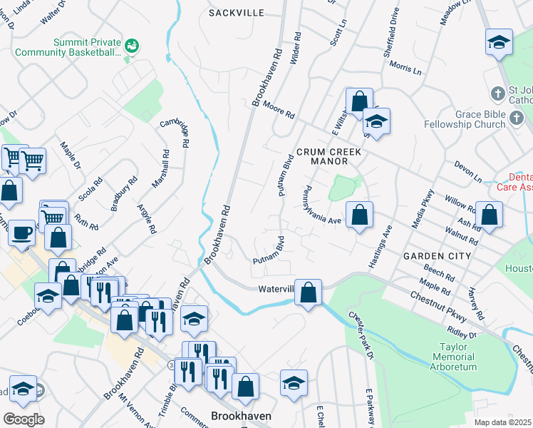 map of restaurants, bars, coffee shops, grocery stores, and more near 740 Windsor Place in Nether Providence Township