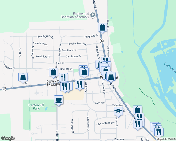 map of restaurants, bars, coffee shops, grocery stores, and more near 107 Beckenham Road in Englewood