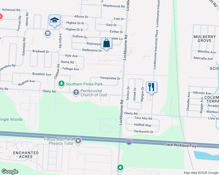 map of restaurants, bars, coffee shops, grocery stores, and more near 1136 Rendezvous Lane in Columbus