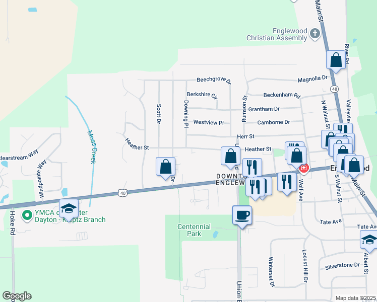 map of restaurants, bars, coffee shops, grocery stores, and more near 281 Downing Place in Englewood