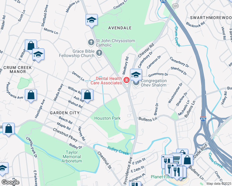 map of restaurants, bars, coffee shops, grocery stores, and more near 829 Pleasant Hill Road in Delaware County