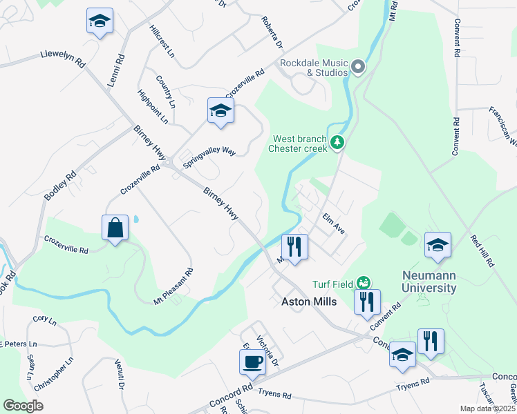 map of restaurants, bars, coffee shops, grocery stores, and more near 14 Hoag Lane in Aston