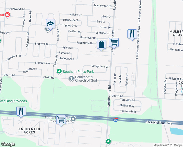 map of restaurants, bars, coffee shops, grocery stores, and more near 1082 Rendezvous Lane in Columbus