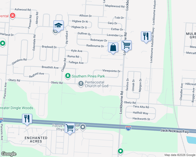 map of restaurants, bars, coffee shops, grocery stores, and more near 1082 Rendezvous Lane in Columbus