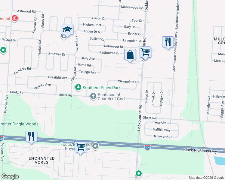 map of restaurants, bars, coffee shops, grocery stores, and more near 1082 Rendezvous Lane in Columbus