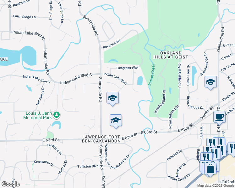 map of restaurants, bars, coffee shops, grocery stores, and more near 11105 Brave Court in Indianapolis