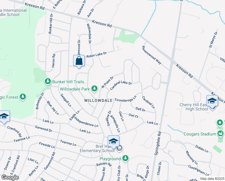 map of restaurants, bars, coffee shops, grocery stores, and more near 1912 Cardinal Lake Drive in Cherry Hill Township