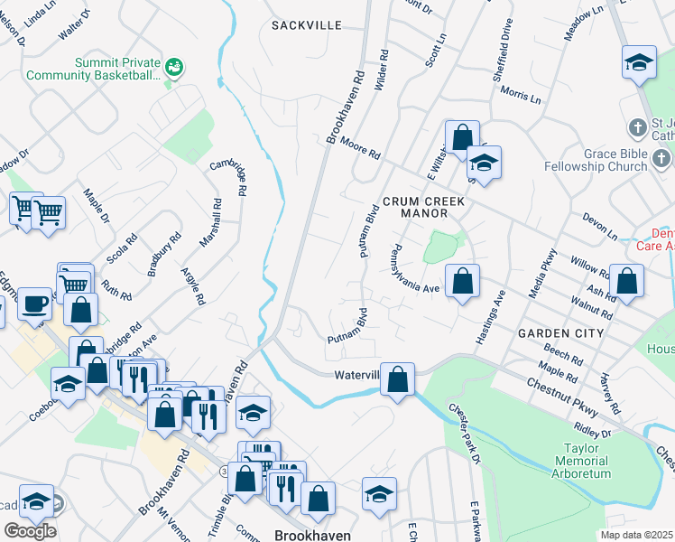 map of restaurants, bars, coffee shops, grocery stores, and more near 742 Windsor Place in Nether Providence Township