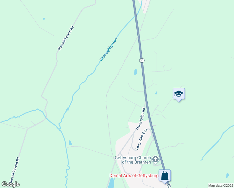 map of restaurants, bars, coffee shops, grocery stores, and more near 37 Herrs Ridge Road in Gettysburg
