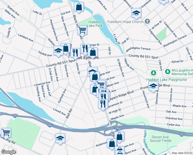map of restaurants, bars, coffee shops, grocery stores, and more near 2026 Wayne Avenue in Haddon Heights