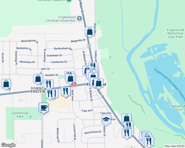 map of restaurants, bars, coffee shops, grocery stores, and more near 5 Jefferson St in Englewood
