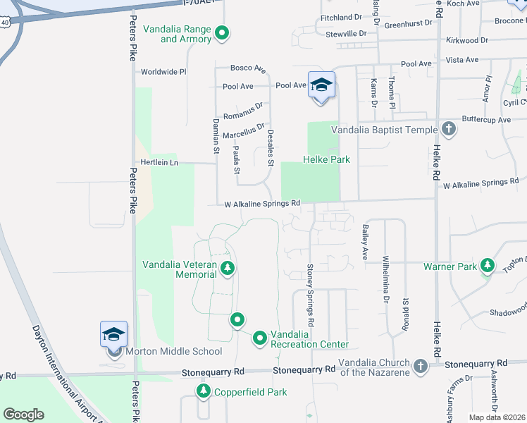 map of restaurants, bars, coffee shops, grocery stores, and more near 1006 West Alkaline Springs Road in Vandalia