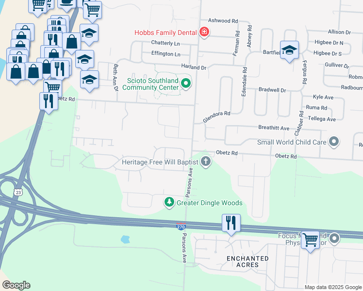map of restaurants, bars, coffee shops, grocery stores, and more near 476 Chambersburg Road in Columbus