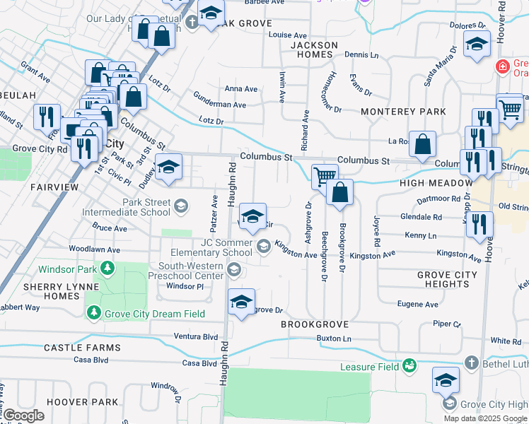map of restaurants, bars, coffee shops, grocery stores, and more near 3011 Sawyer Drive in Grove City
