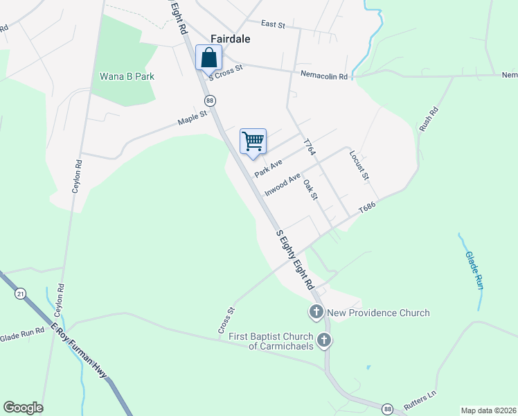 map of restaurants, bars, coffee shops, grocery stores, and more near 568 Inwood Avenue in Carmichaels