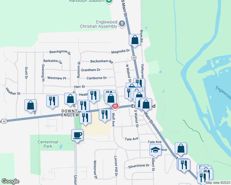 map of restaurants, bars, coffee shops, grocery stores, and more near 107 Beckenham Road in Englewood
