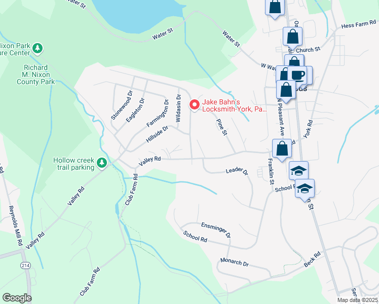 map of restaurants, bars, coffee shops, grocery stores, and more near 2 Woodland Drive in Jacobus