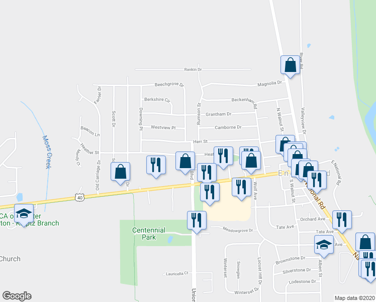 map of restaurants, bars, coffee shops, grocery stores, and more near 401 Heather Street in Englewood