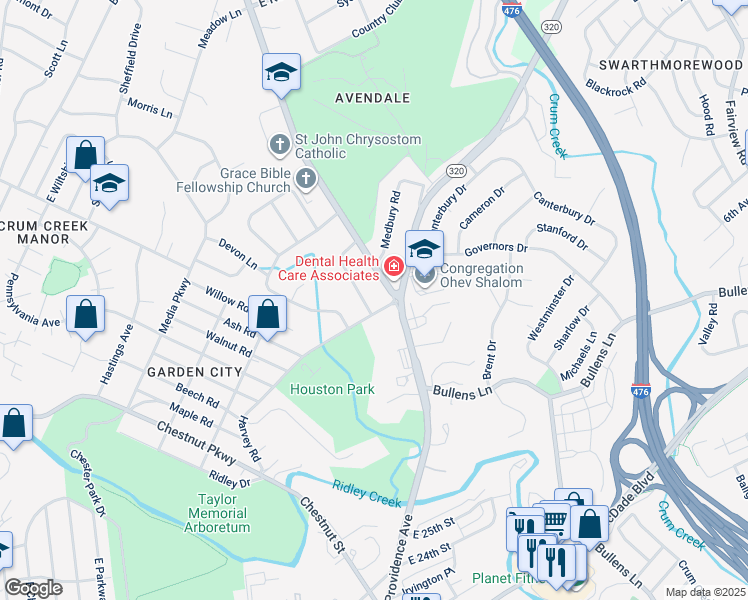 map of restaurants, bars, coffee shops, grocery stores, and more near 820 Pleasant Hill Road in Nether Providence Township