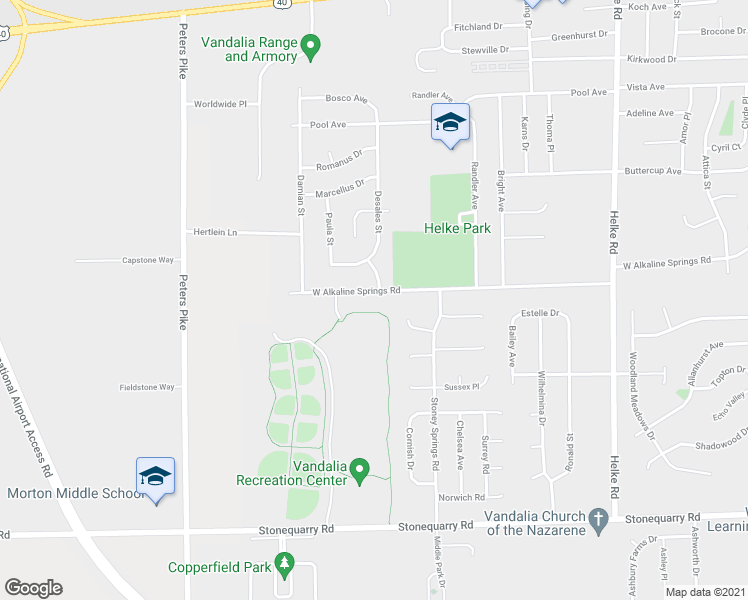 map of restaurants, bars, coffee shops, grocery stores, and more near 1006 West Alkaline Springs Road in Vandalia