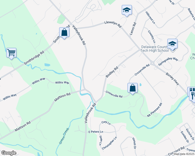 map of restaurants, bars, coffee shops, grocery stores, and more near 213 Bishop Drive in Aston