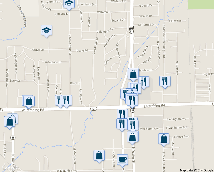map of restaurants, bars, coffee shops, grocery stores, and more near 3102 Colorado Drive in Decatur