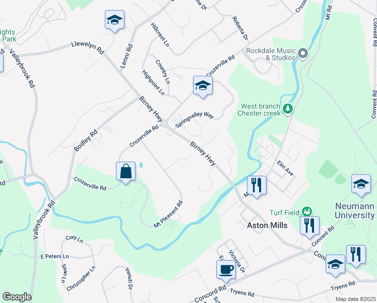 map of restaurants, bars, coffee shops, grocery stores, and more near 798 Birney Highway in Aston