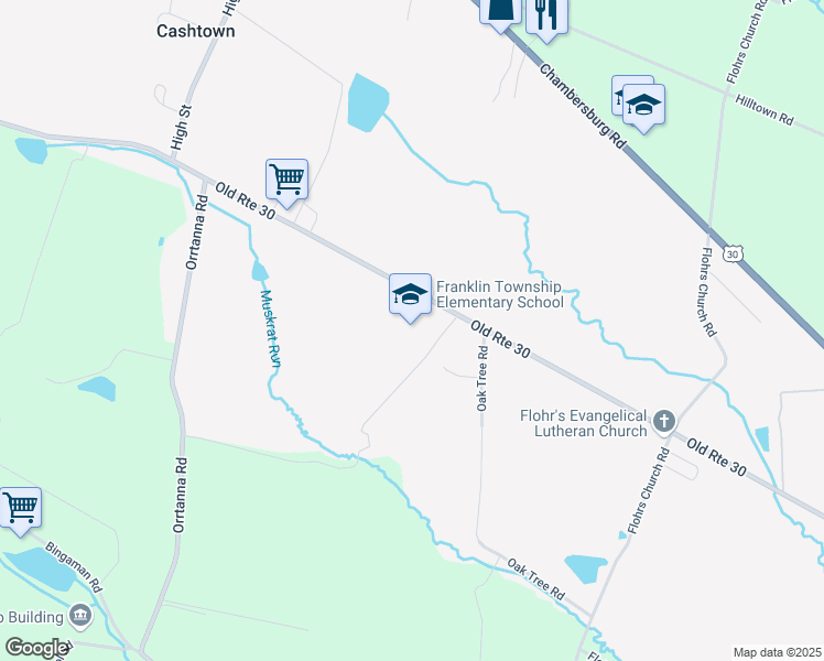 map of restaurants, bars, coffee shops, grocery stores, and more near 870 Old Route 30 in Orrtanna