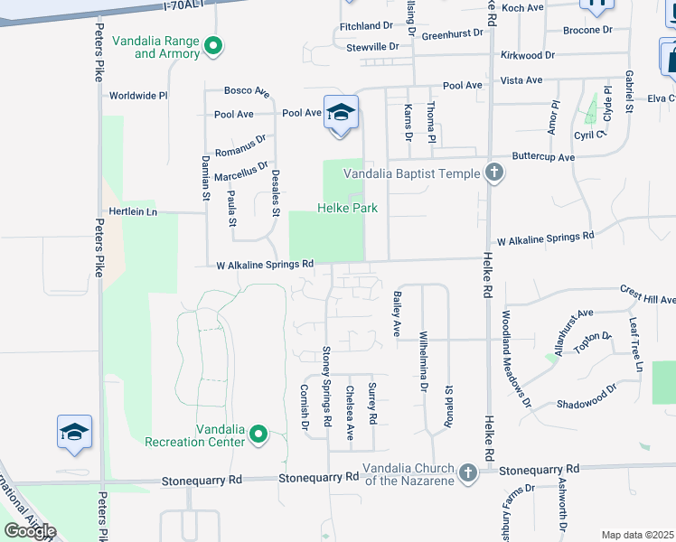 map of restaurants, bars, coffee shops, grocery stores, and more near 1006 Stoney Springs Road in Vandalia