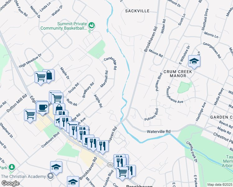 map of restaurants, bars, coffee shops, grocery stores, and more near 617 Hillside Avenue in Brookhaven