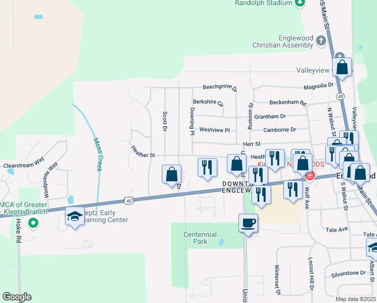map of restaurants, bars, coffee shops, grocery stores, and more near 281 Downing Place in Englewood