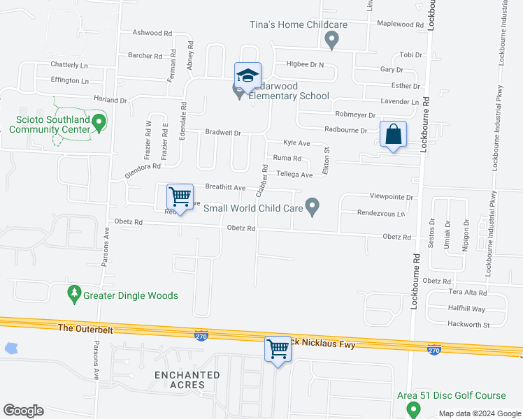 map of restaurants, bars, coffee shops, grocery stores, and more near 4080 Clabber Road in Columbus