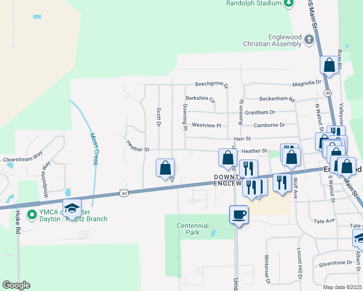 map of restaurants, bars, coffee shops, grocery stores, and more near 281 Downing Place in Englewood