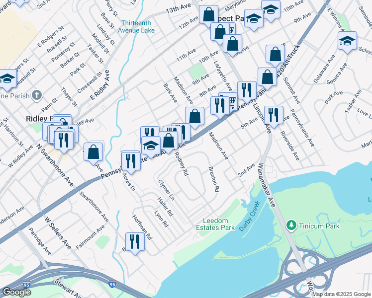 map of restaurants, bars, coffee shops, grocery stores, and more near 700 East Chester Pike in Ridley Park