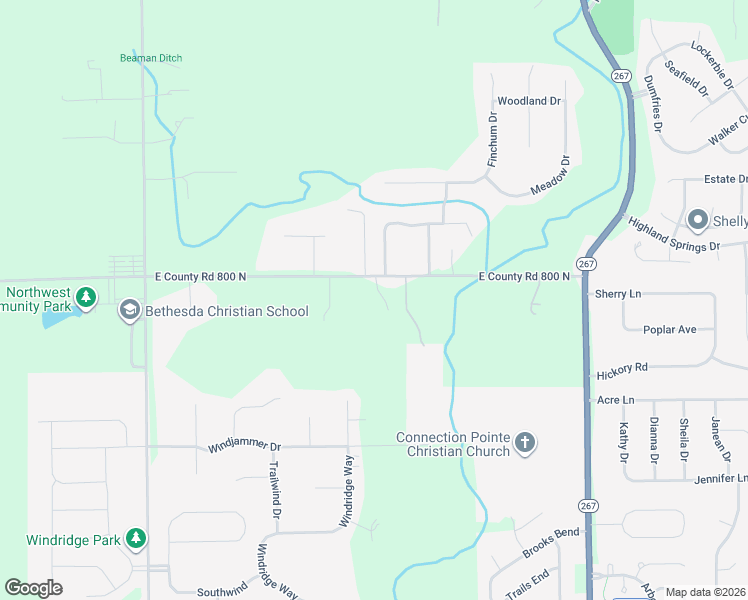 map of restaurants, bars, coffee shops, grocery stores, and more near 7025 East County Road 800 North in Brownsburg