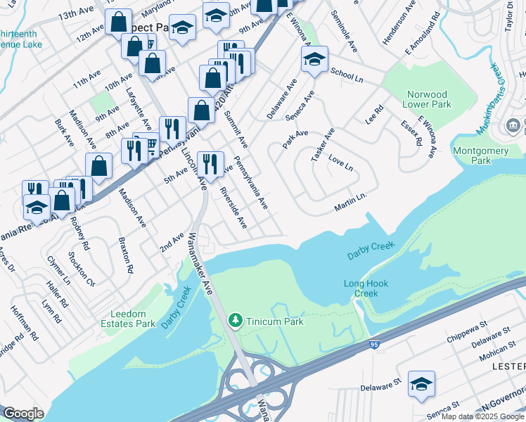 map of restaurants, bars, coffee shops, grocery stores, and more near 110 Pennsylvania Avenue in Prospect Park
