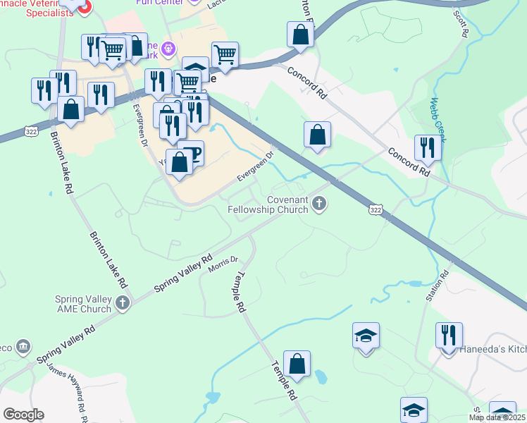 map of restaurants, bars, coffee shops, grocery stores, and more near 216 Elton Farm Circle in Glen Mills