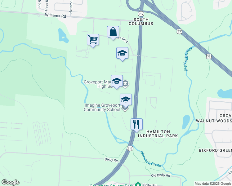 map of restaurants, bars, coffee shops, grocery stores, and more near 4475 South Hamilton Road in Groveport