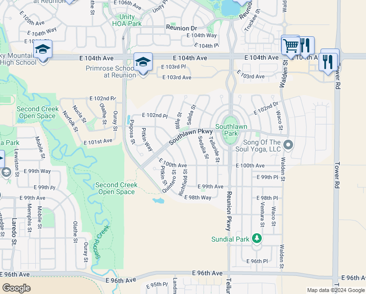 map of restaurants, bars, coffee shops, grocery stores, and more near 10070 Richfield Street in Commerce City