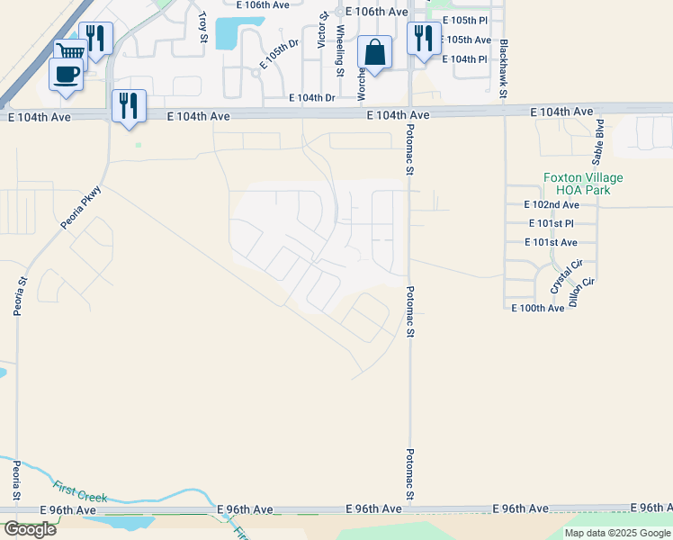map of restaurants, bars, coffee shops, grocery stores, and more near 10204 Wheeling Street in Commerce City