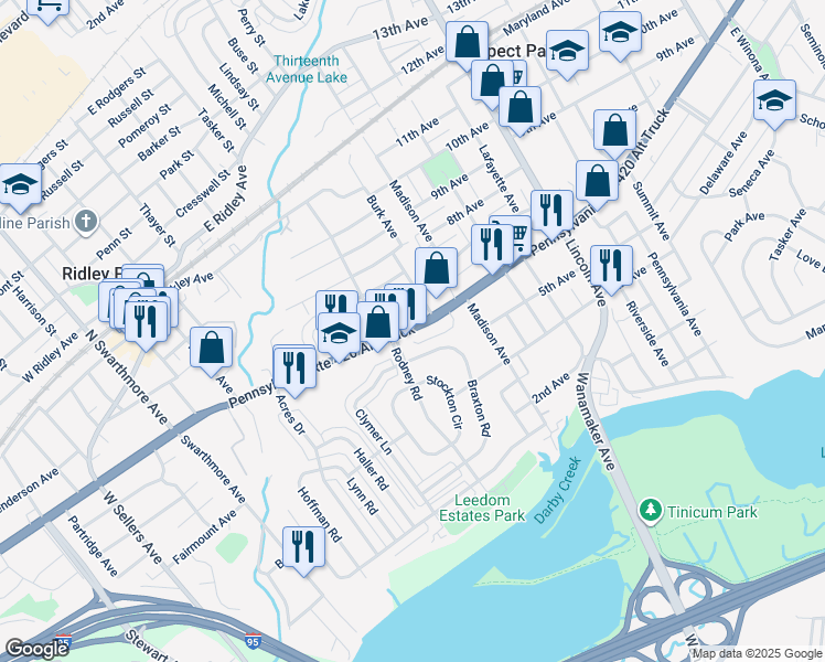 map of restaurants, bars, coffee shops, grocery stores, and more near 700 East Chester Pike in Ridley Park