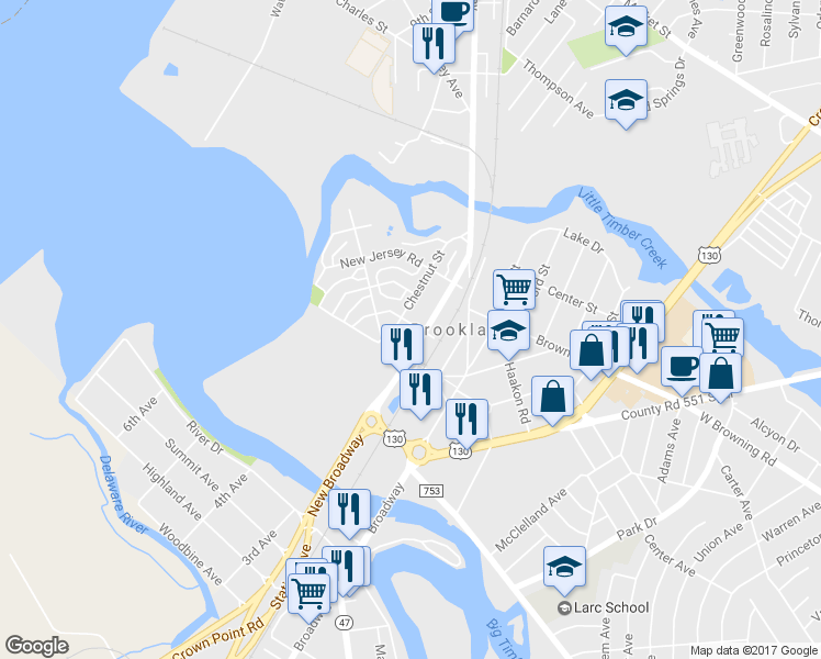 map of restaurants, bars, coffee shops, grocery stores, and more near 304 Marne Road in Brooklawn