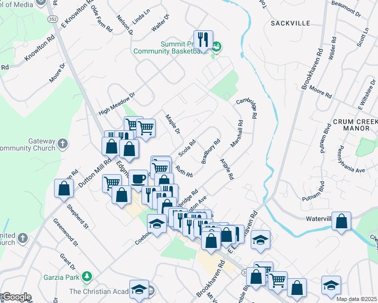 map of restaurants, bars, coffee shops, grocery stores, and more near 423 Carpenter Circle in Brookhaven