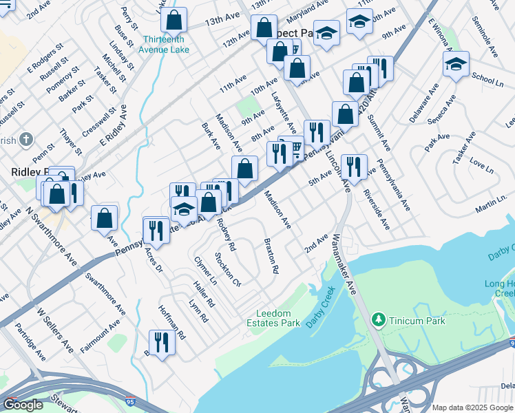 map of restaurants, bars, coffee shops, grocery stores, and more near 744 East Chester Pike in Ridley Park